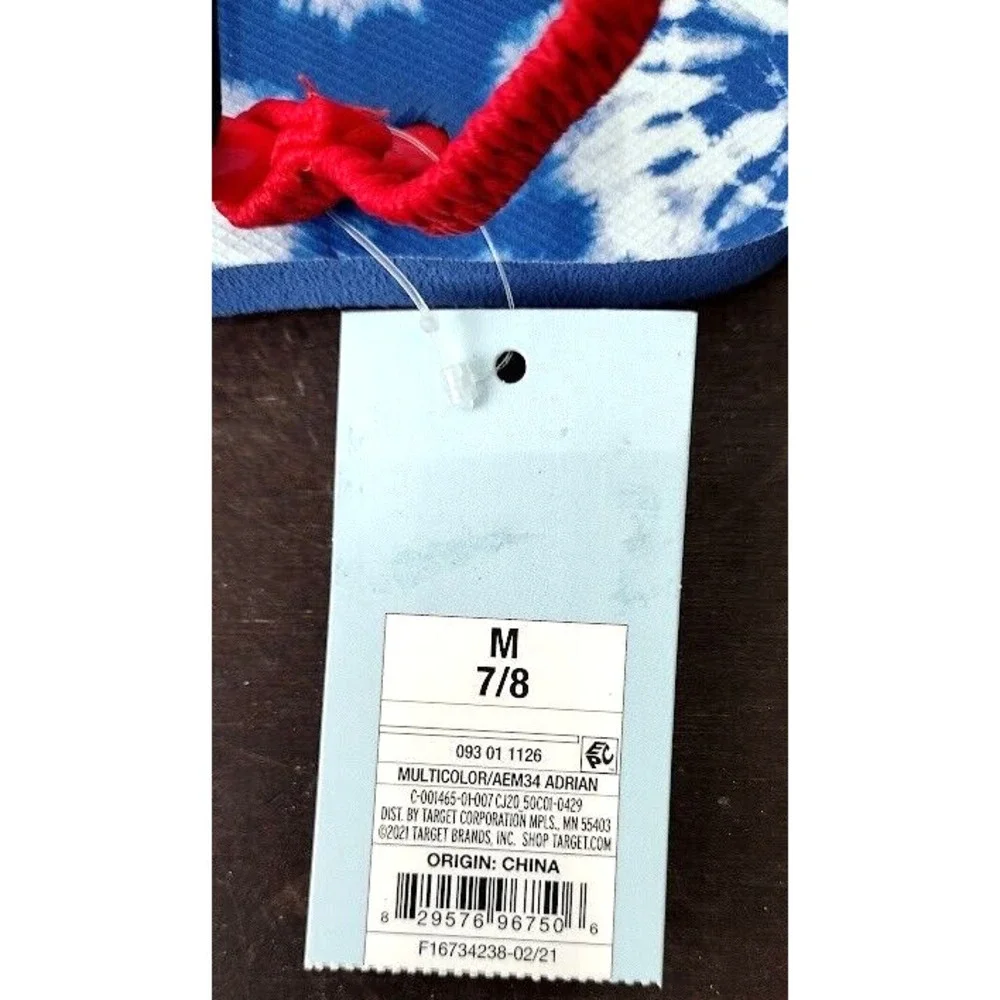 Cat and Jack Kids Toddler Sandals‎ Flip Flops Blue Tie Dye Red Strap Size M 7/8